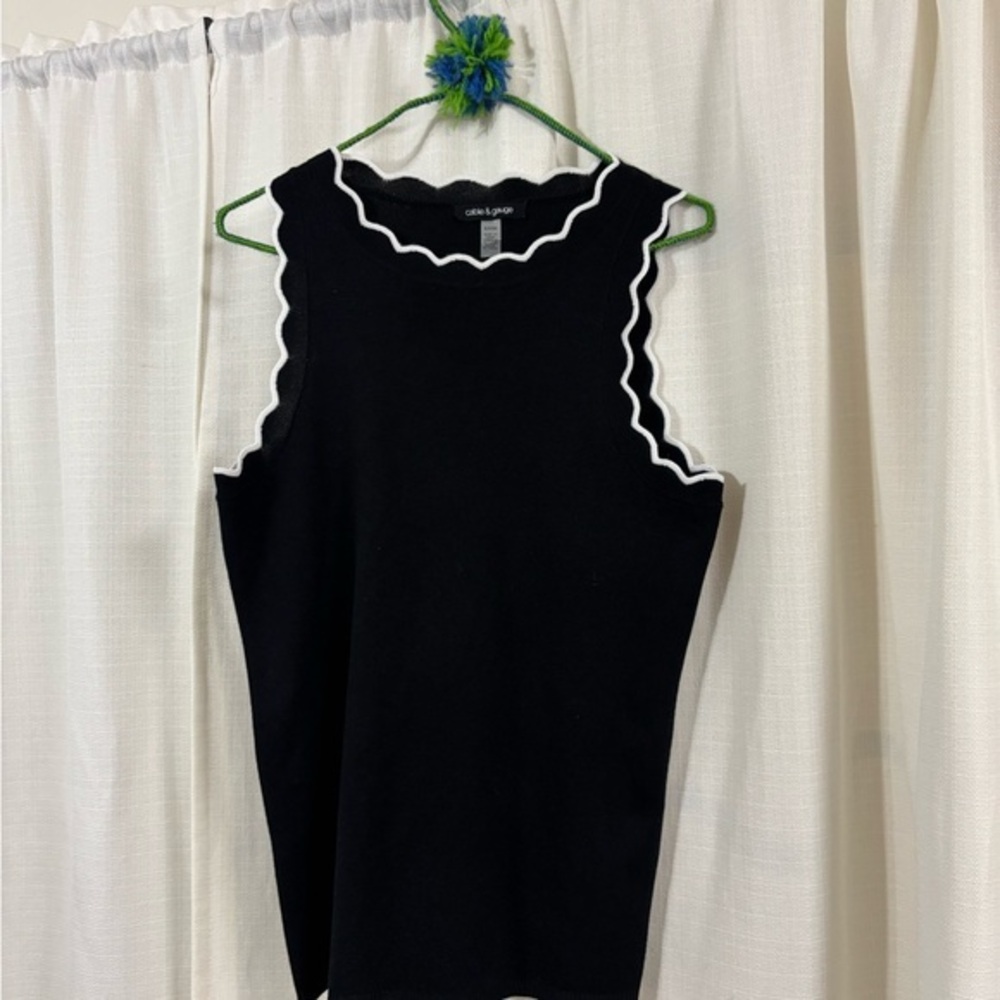 Cable & Gauge Black Tank Top with White Scallop Trim